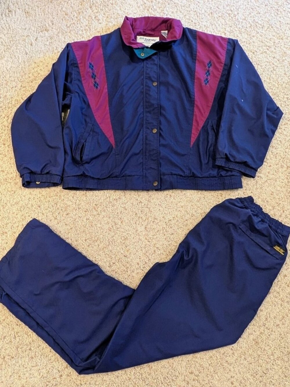 VTG Tourney Gore-Tex 2pc Rain Suit XL Jacket Pants Blue Argyle Windbreaker Track